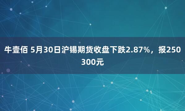 牛壹佰 5月30日沪锡期货收盘下跌2.87%，报250300元