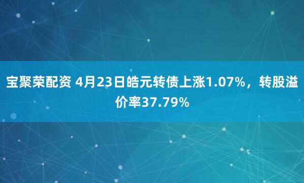 宝聚荣配资 4月23日皓元转债上涨1.07%，转股溢价率37.79%